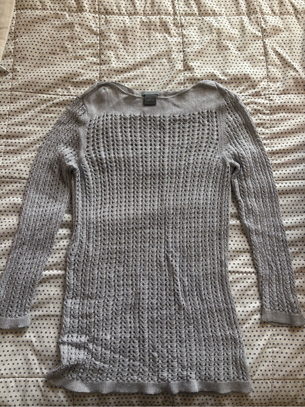 Ann Taylor Gray Open-Knit Scoop Neck Sweater